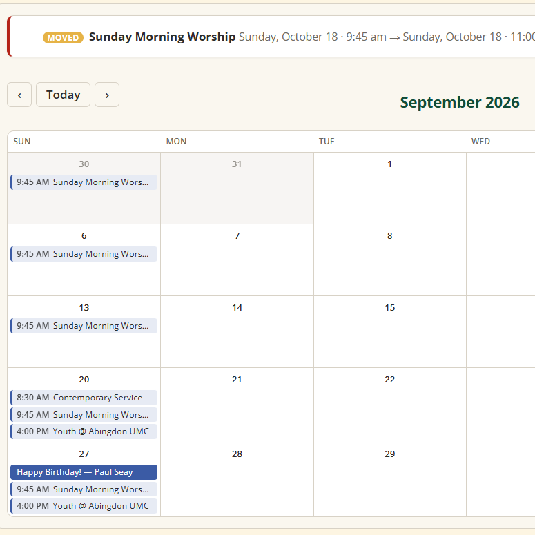 Mosaic events calendar
